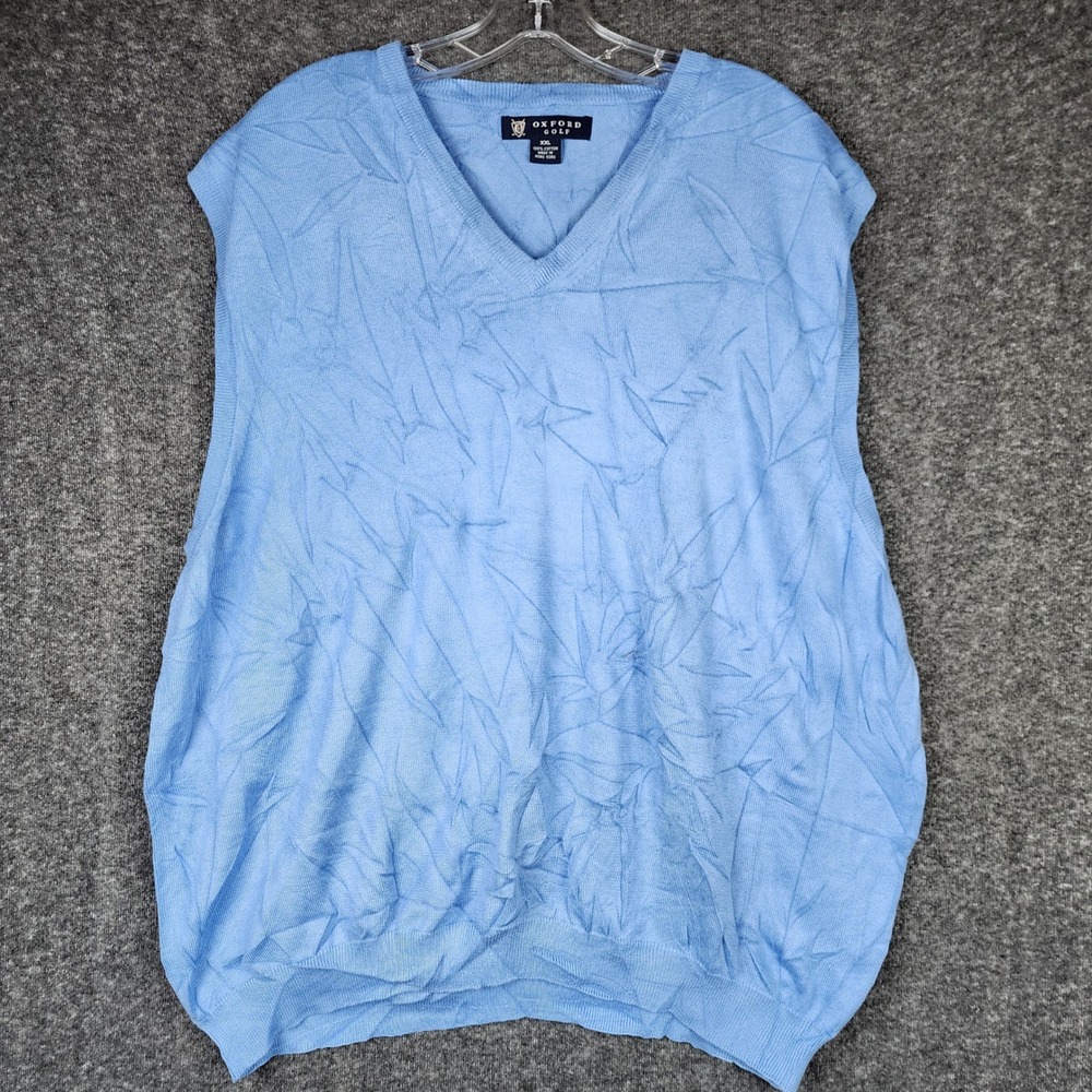 Oxford Golf Sweater Vest Women XXL Blue Textured V-Neck Cotton Knit